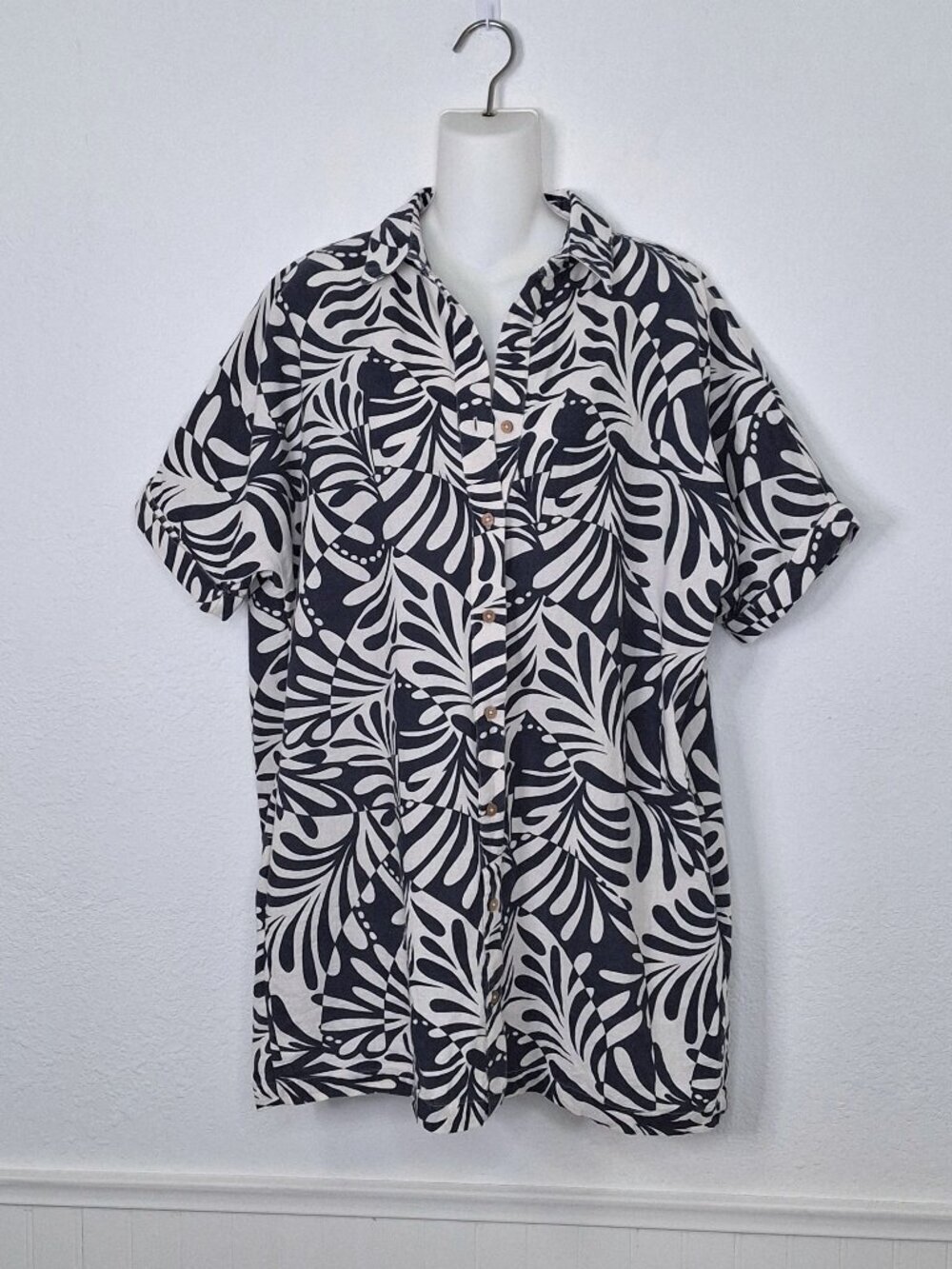 Rip Curl Linen Blend Shirt Dress Sz S  Hawaiian Tropical Beach Coastal Boho